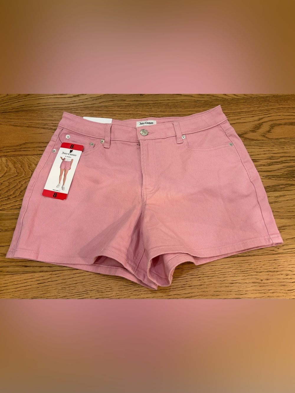 NWT Juicy Couture Pink Women's Stetch Cotton Denim Shorts size 8